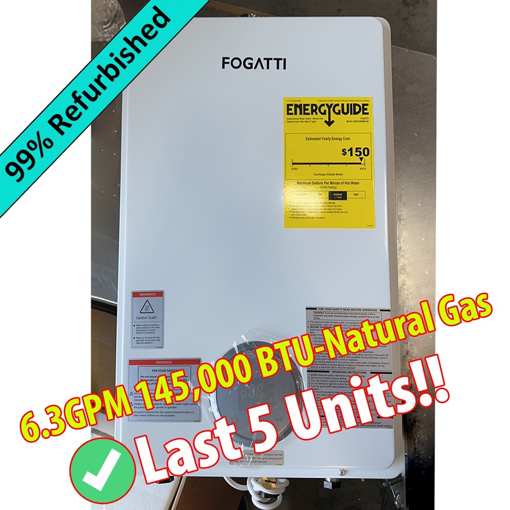 【90% NEW】FOGATTI Tankless Water Heater Natural Gas 6.3GPM 145,000BTU Whole House