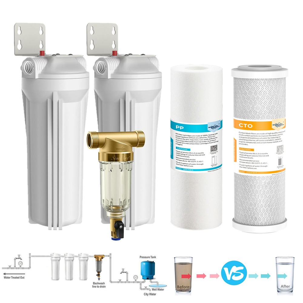 2-Stage 10 Inch Whole House Water Filter Housing & Spin Down Filtration System