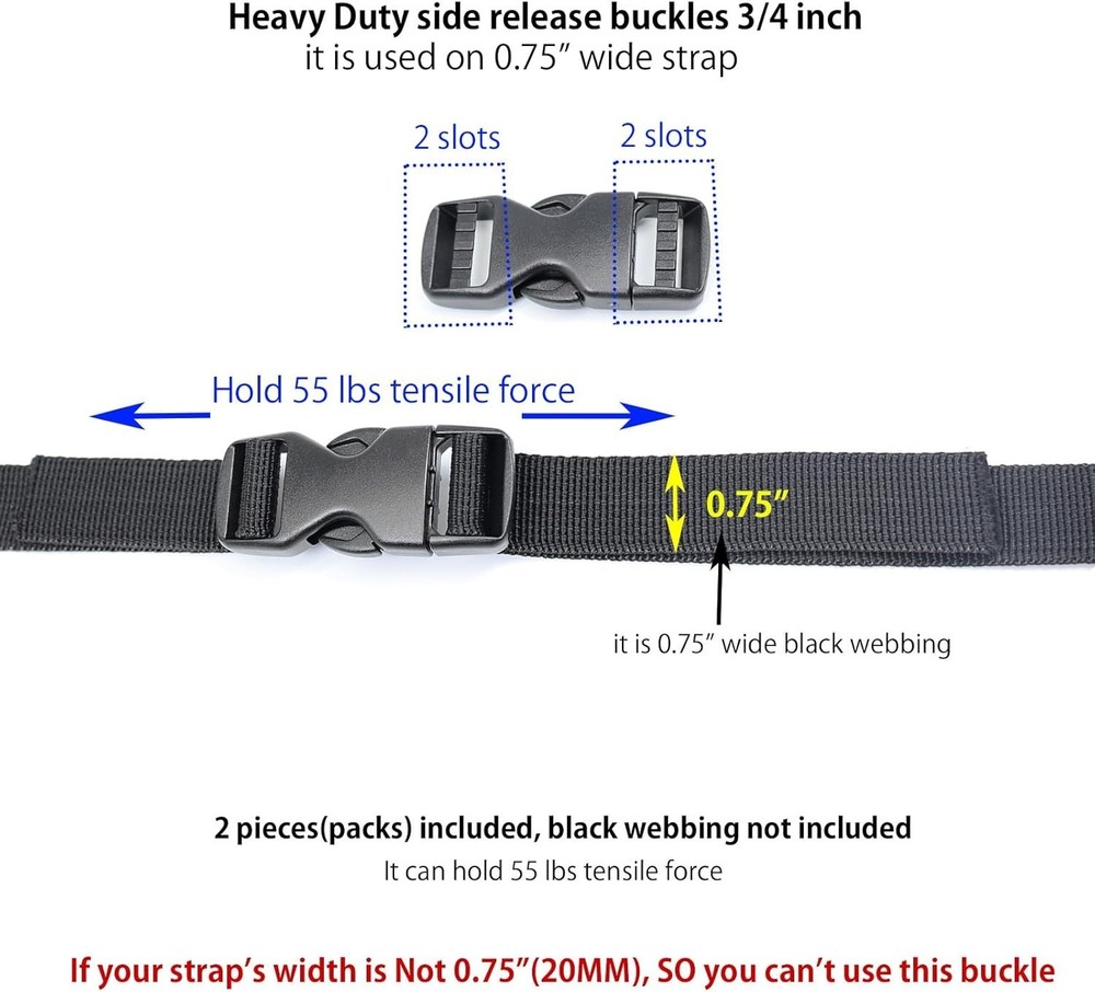 Side Release Buckles Heavy Duty Plastic Buckle Snap Clips Clasps Backpack Buc...