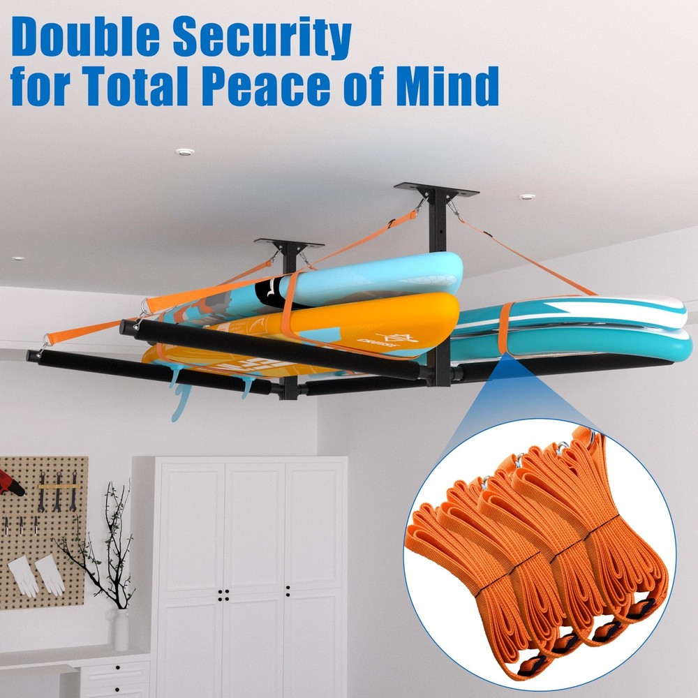 Double Paddleboard/Surfboard Ceiling Storage Rack, Adjustable Overhead Garage...
