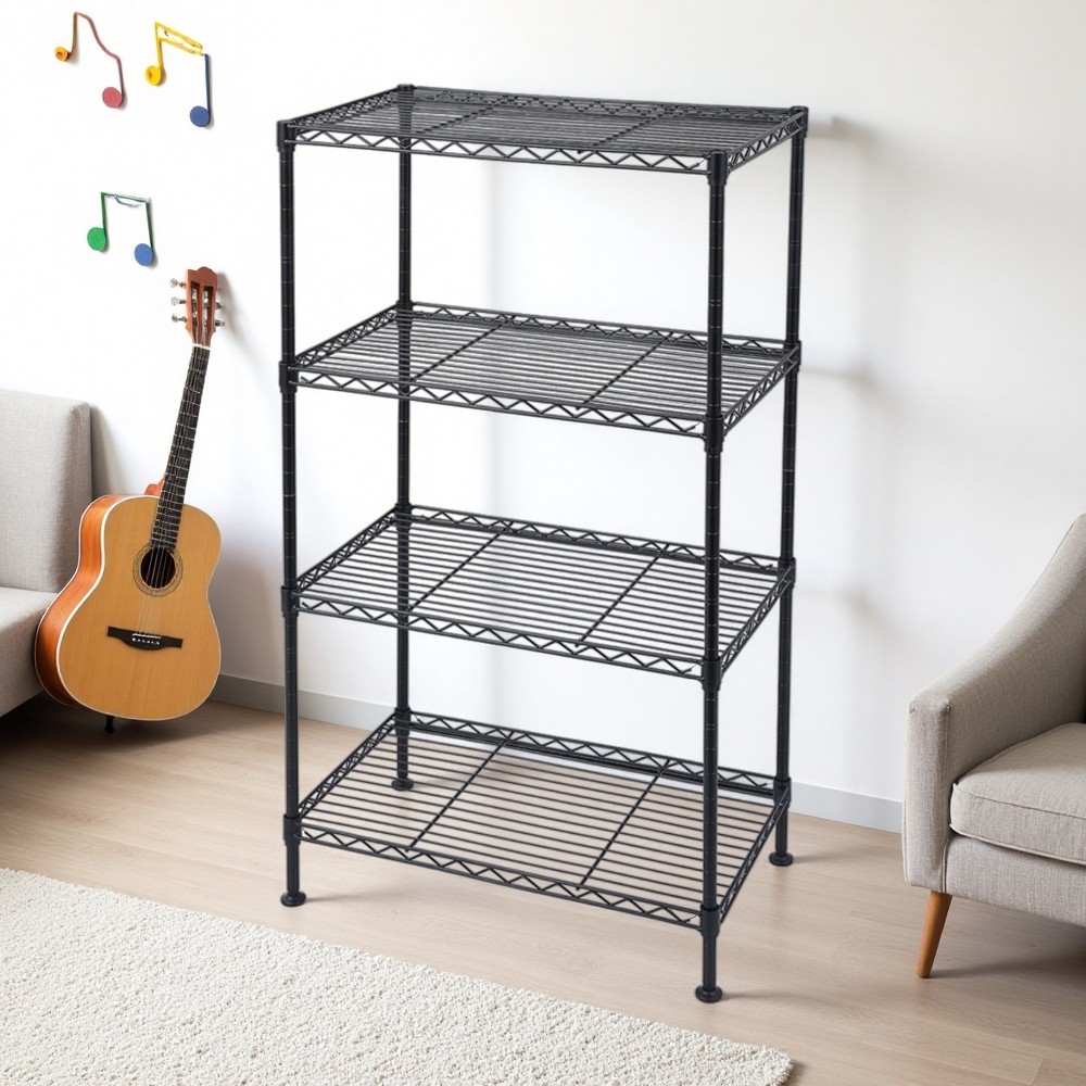4-Tier Wire Shelving Unit - Adjustable, Modular & Black Kitchen Shelving Rack
