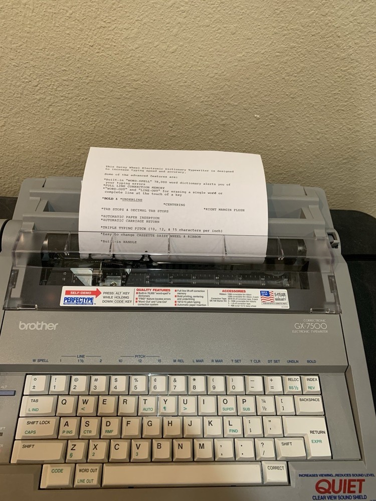 Brother Gx-7500 Electronic Typewriter Tested Working