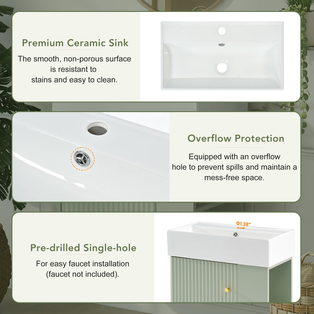 21.6in Modern Floating Bathroom Vanity W Ceramic Basin