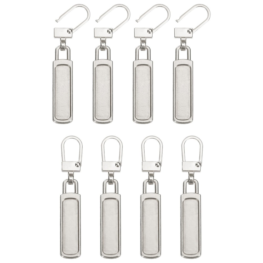 8Pcs Zipper Pull Replacement, Rectangle Detachable Tiny Zipper Slider, Silver