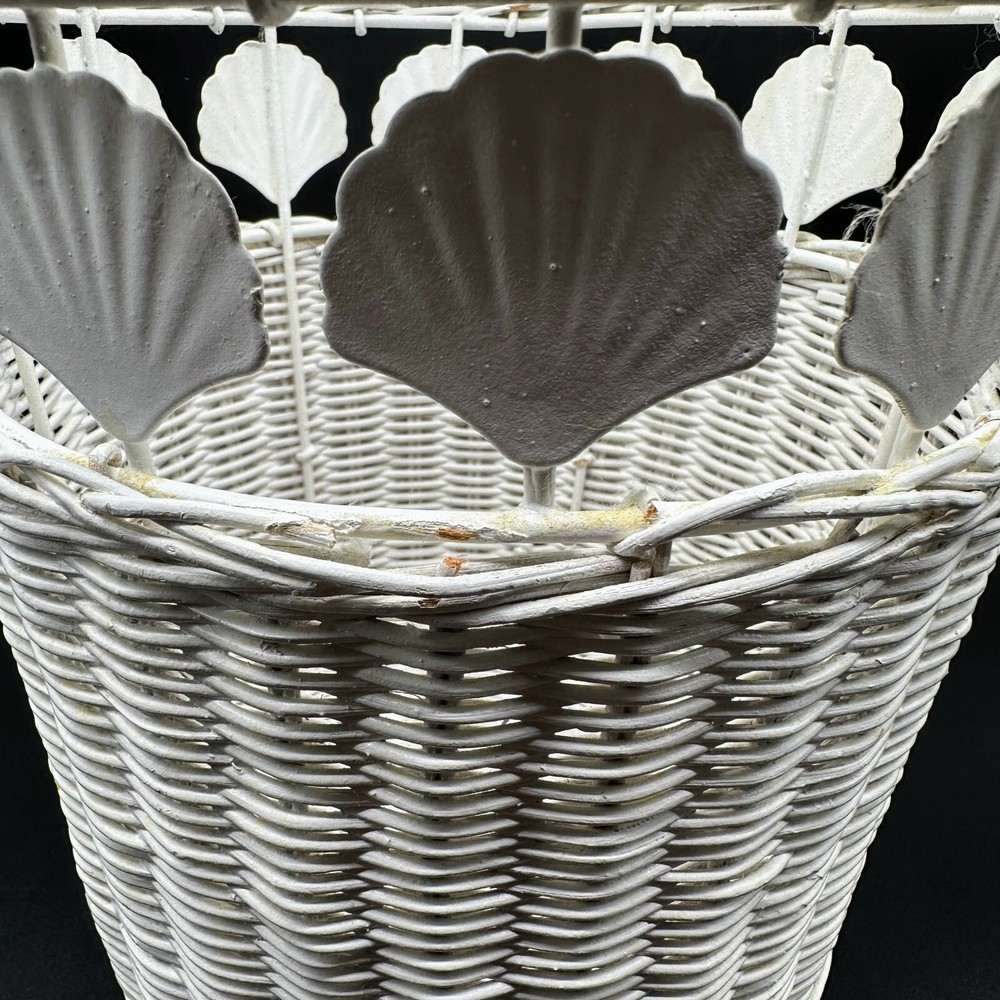 Vintage Wicker & Metal Shell Pattern Waste Storage Basket