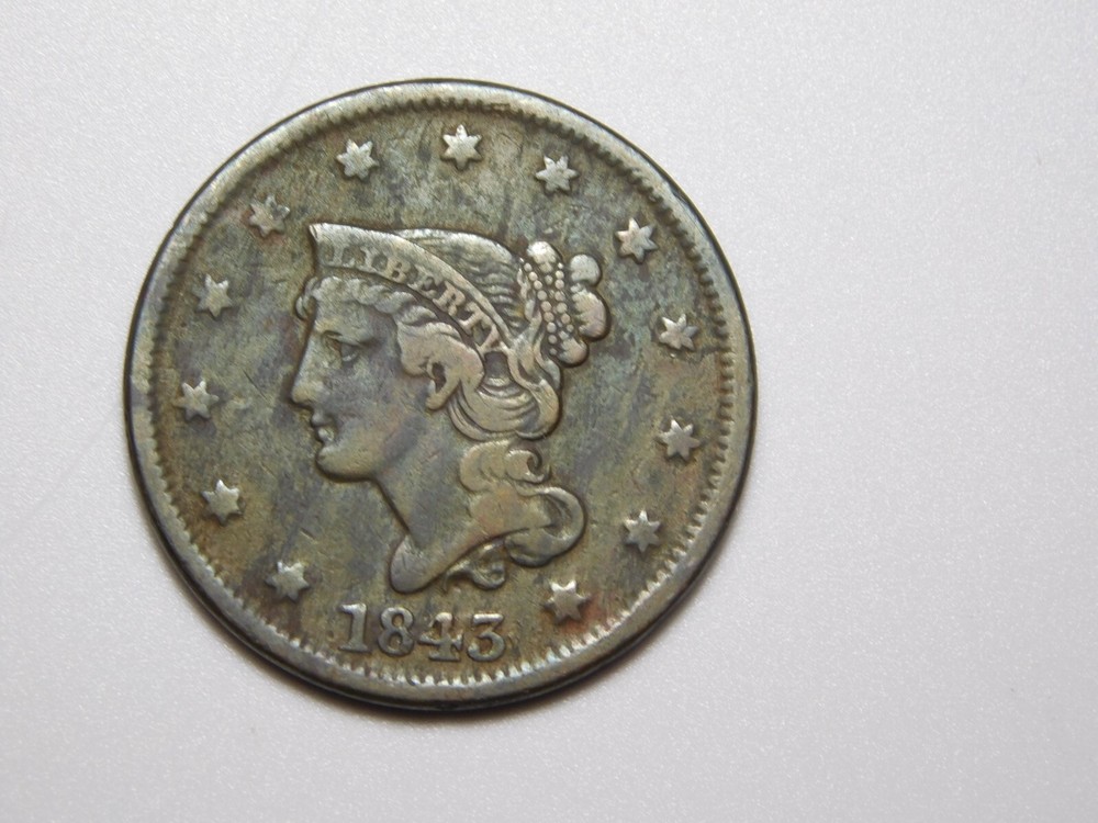 US COINS 1843 BRAIDED HAIR LARGE CENT