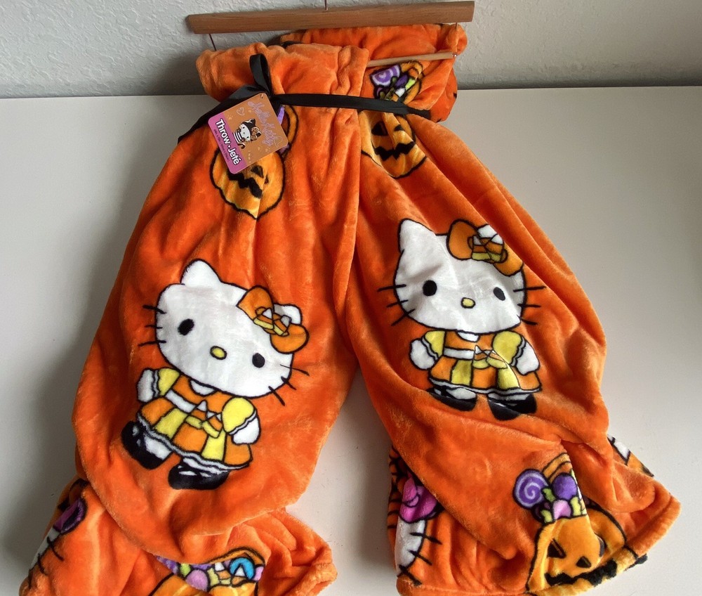 2 Pack Hello Kitty Halloween Throw Blankets Orange Web Pumpkin Pirate Candy Corn
