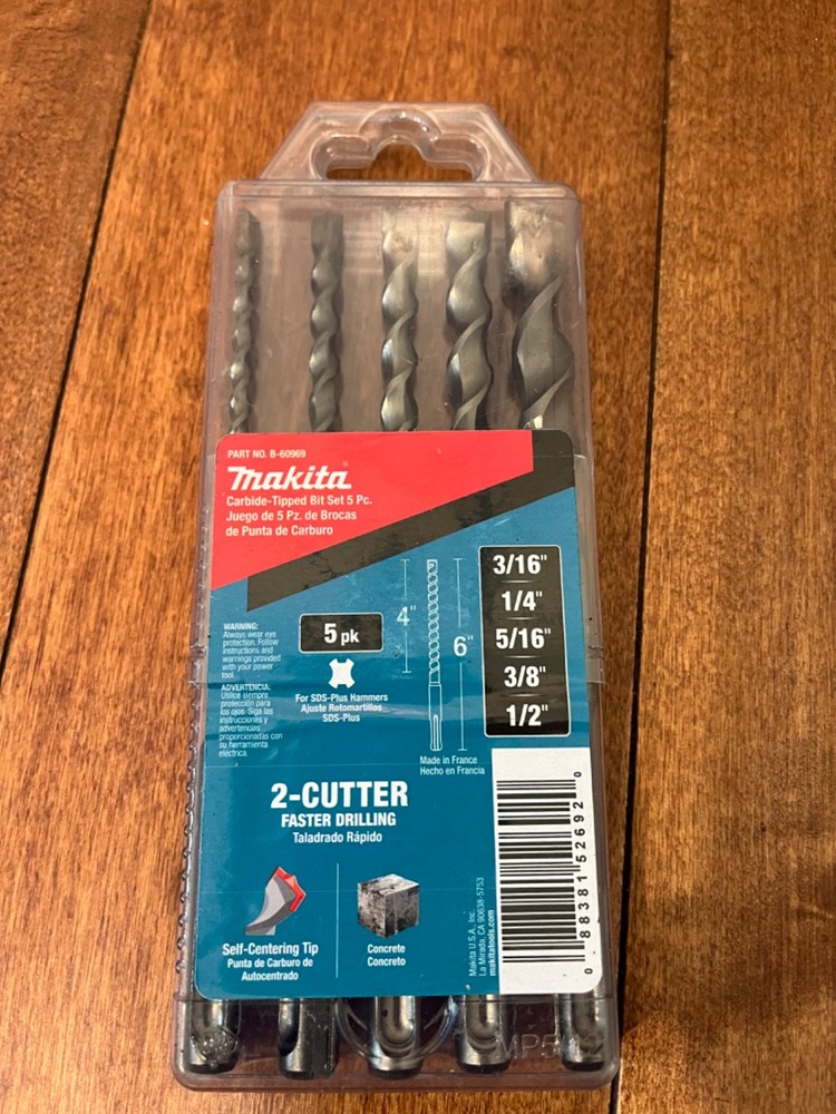 Makita B-60969 SDS-Plus 5 pc Bit Set, 2-Cutter