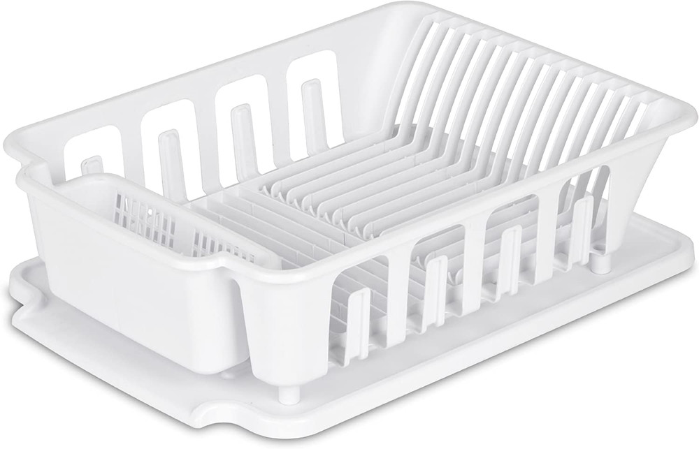 2-Piece Large Sink Set Dish Rack Drainer, White (18 L X 13 3/4" W X 5 1/2" H), 3