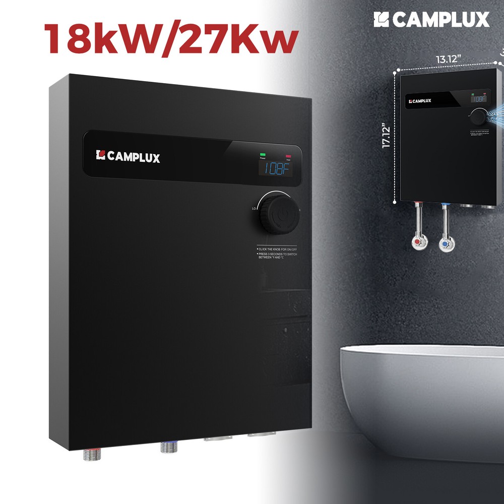 Camplux Electric Tankless Water Heater 18kW 27kW Instant Hot for Shower Bathroom