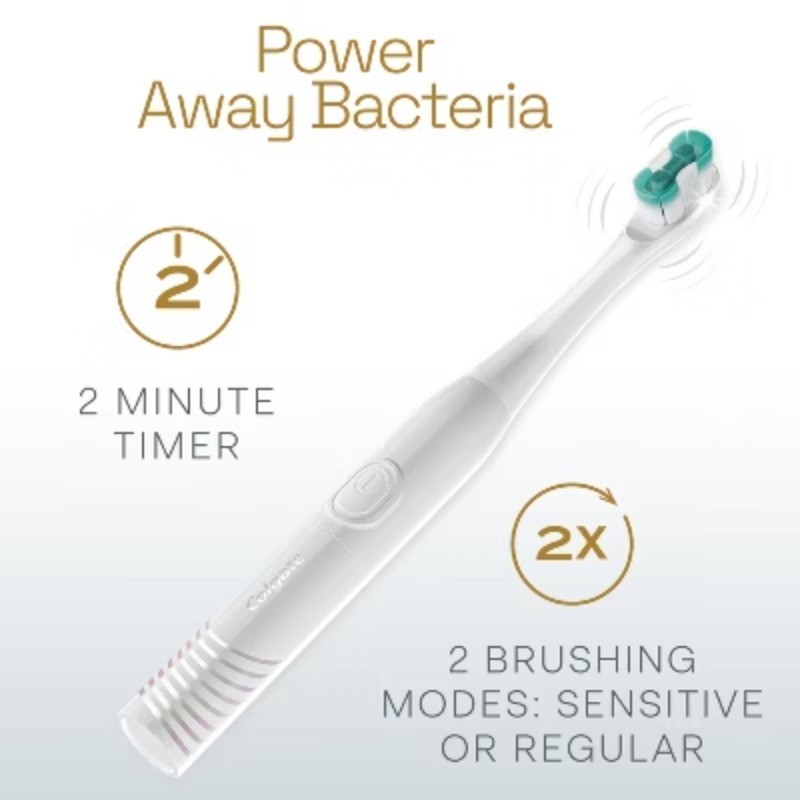 Battery Powered Toothbrush White: Medium Bristles, Full Head, Includes Batteries