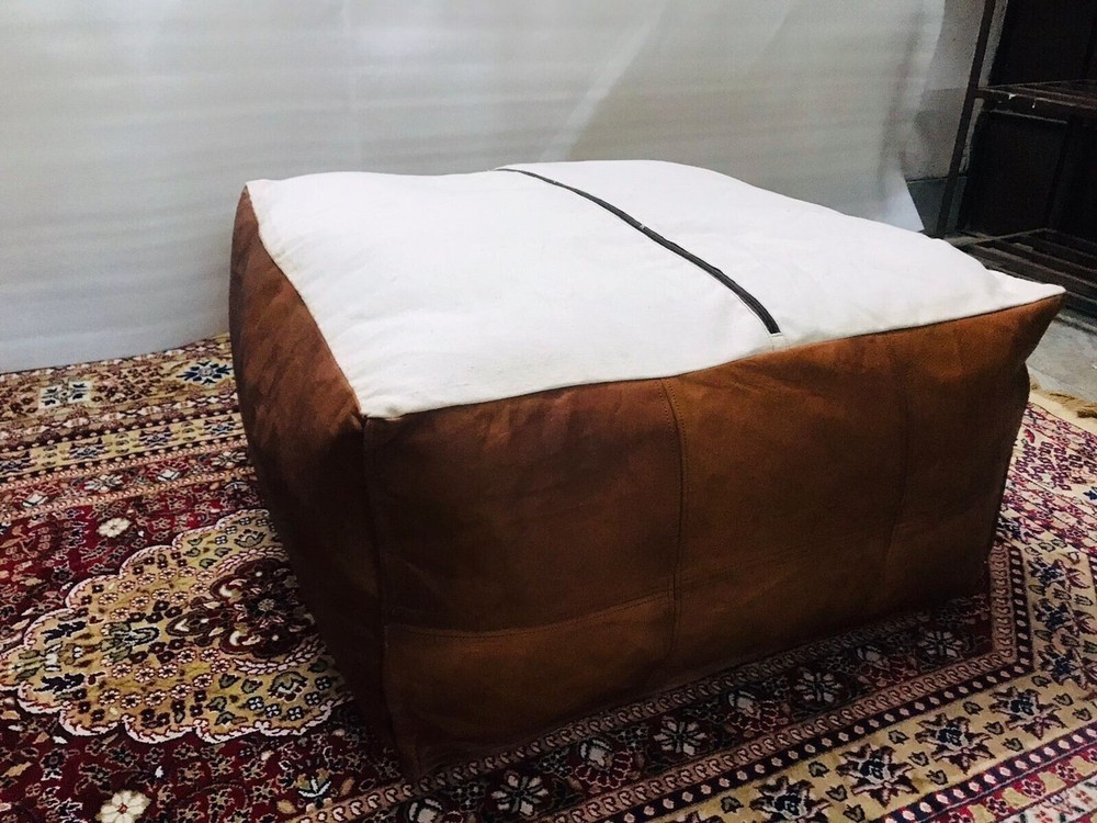Authentic Moroccan Leather Pouf Handcrafted Boho Ottoman Genuine Leather Unstuff