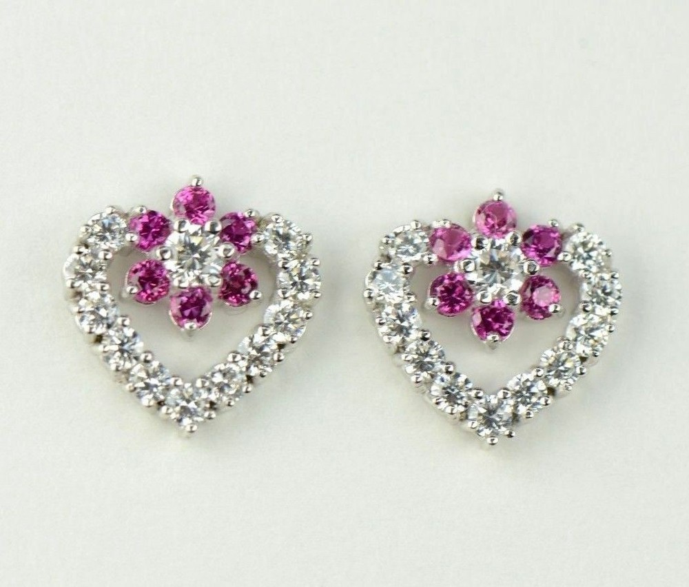 14K White Gold CZ Heart Shape Stud Earrings