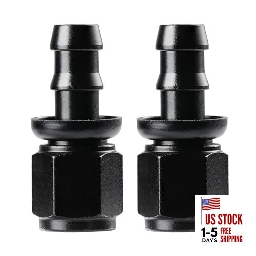 Push Lock Hose Fitting End Black 2PCS 6AN Straight