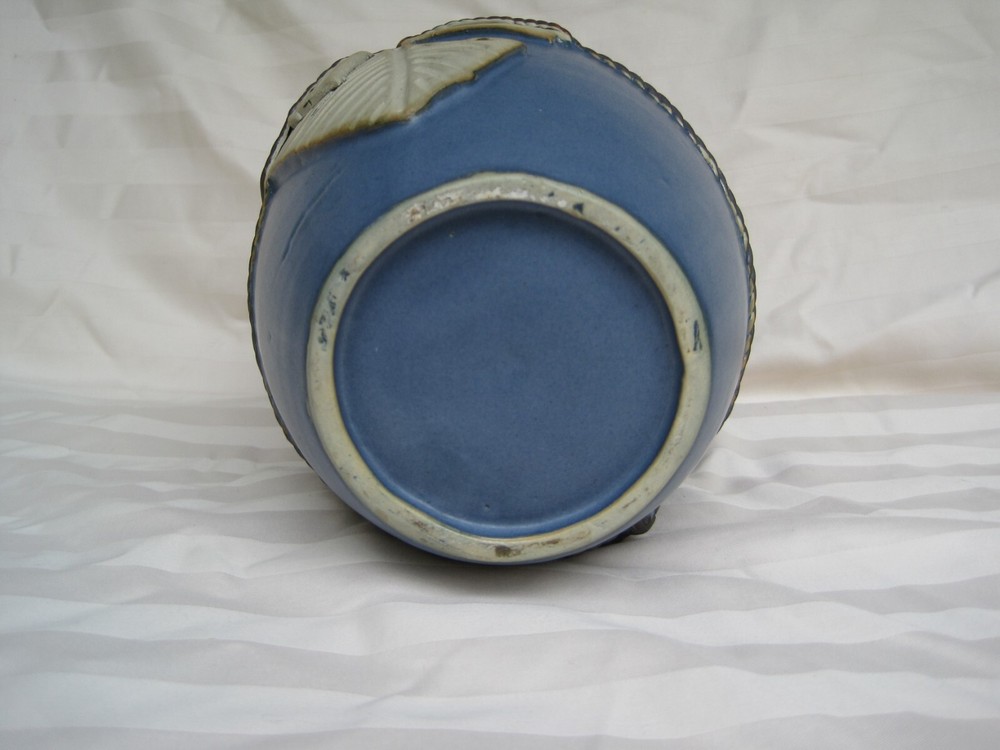 Blue Ceramic Vase with Palm Leaf and Rope