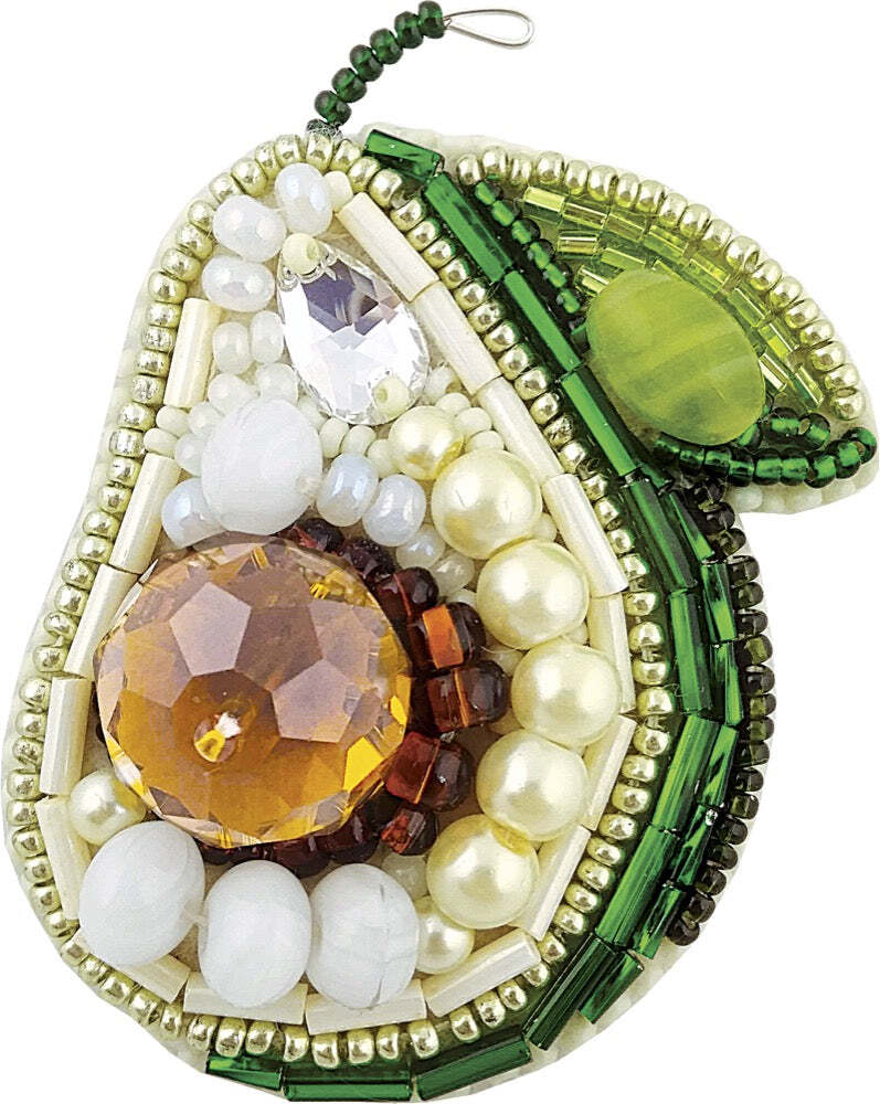 Crystal Art Beadwork kit for creating brooch BP-213C Avocado