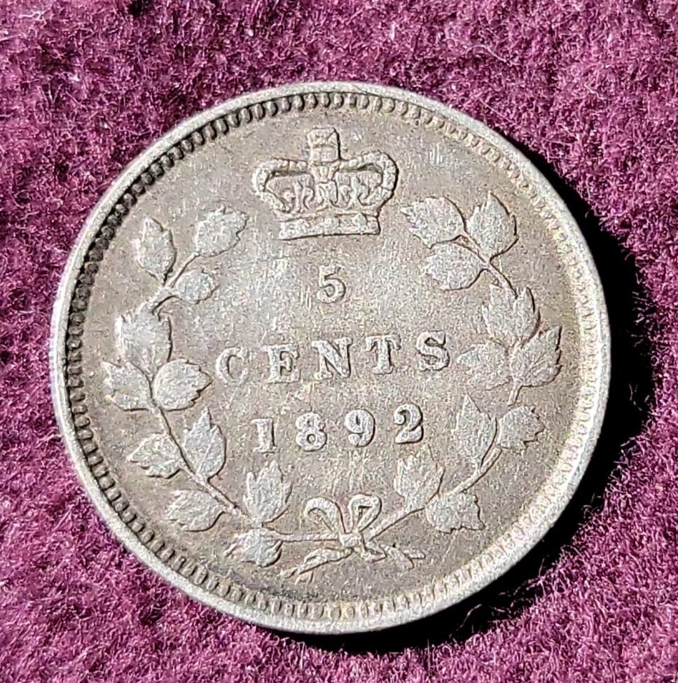 1892 Canada 5 cent silver  - Solid  VF   stk#K953