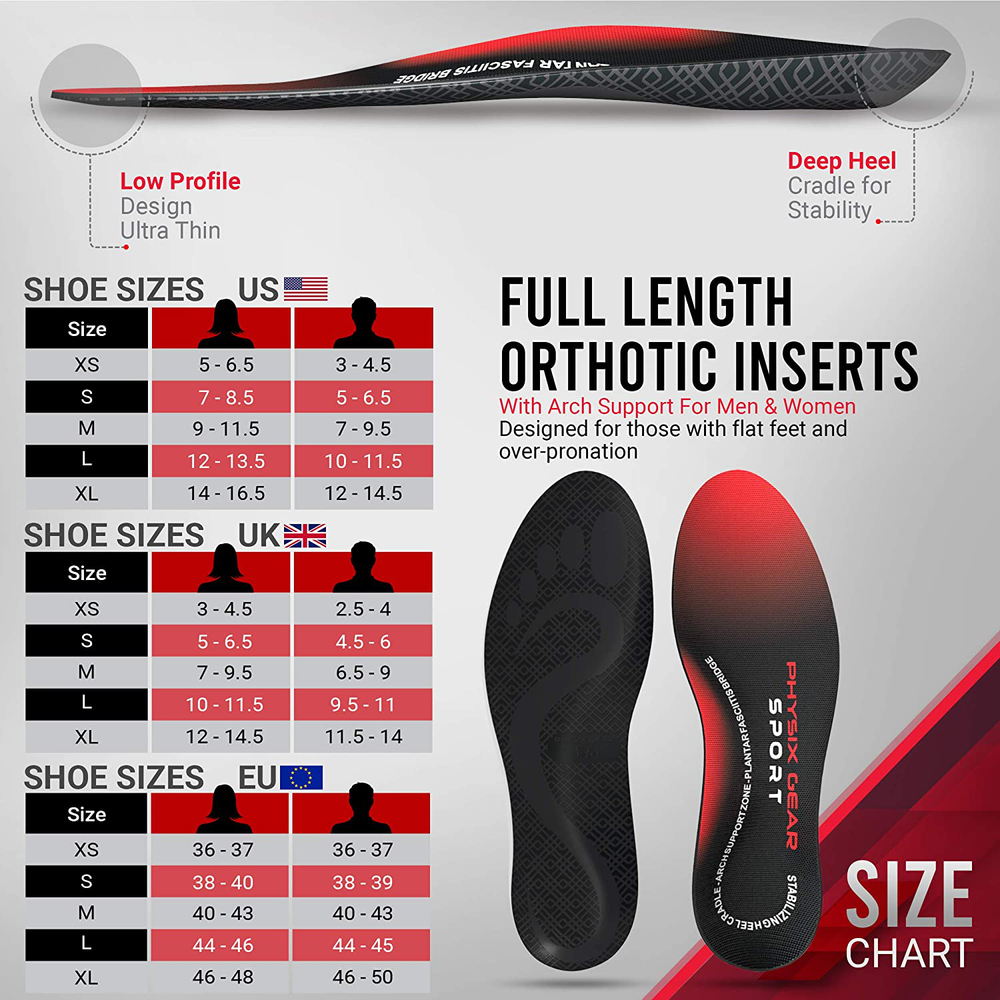 Physix Gear Sport Full Length Orthotic Inserts w/ Arch Support Shock Absorption