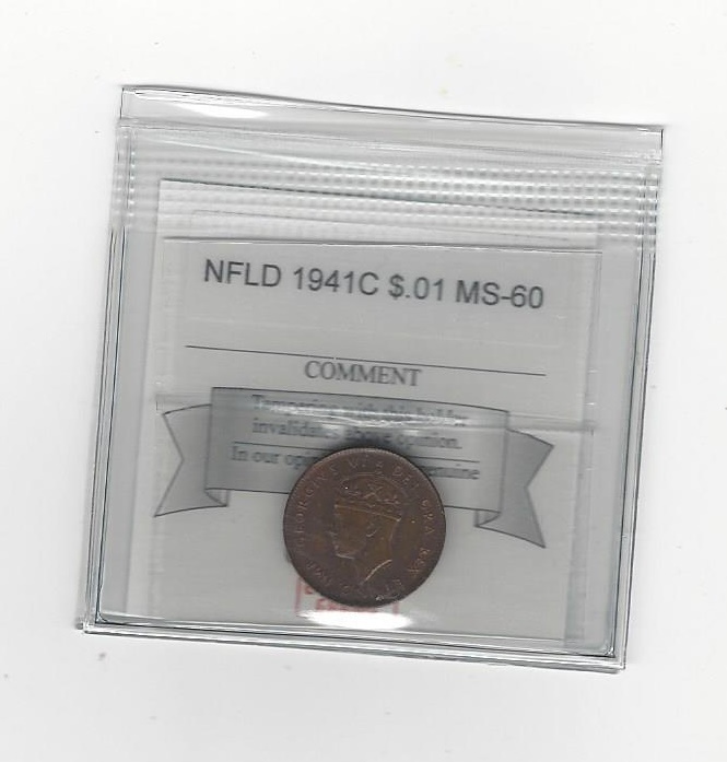 1941c  Coin Mart Graded, Newfoundland  Small One Cent, **MS-60**