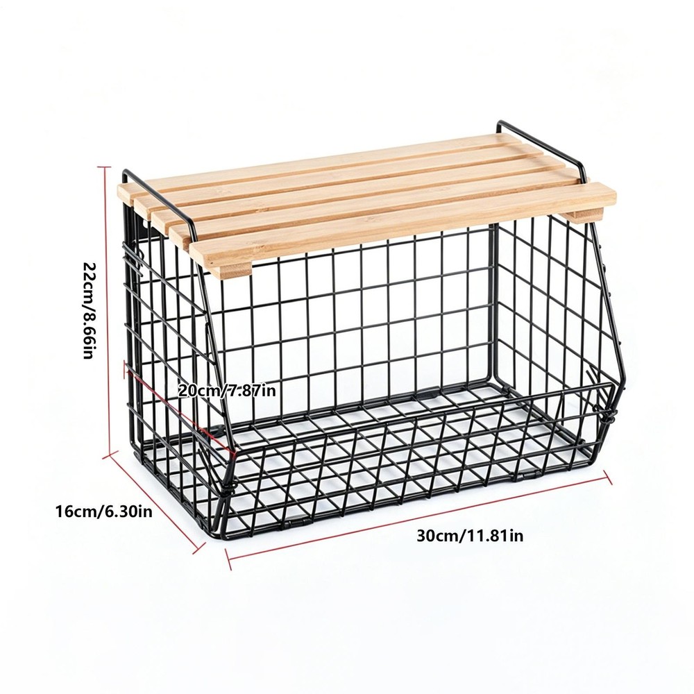 Stackable Wire Basket with Openable Top, Kitchen Counter Basket