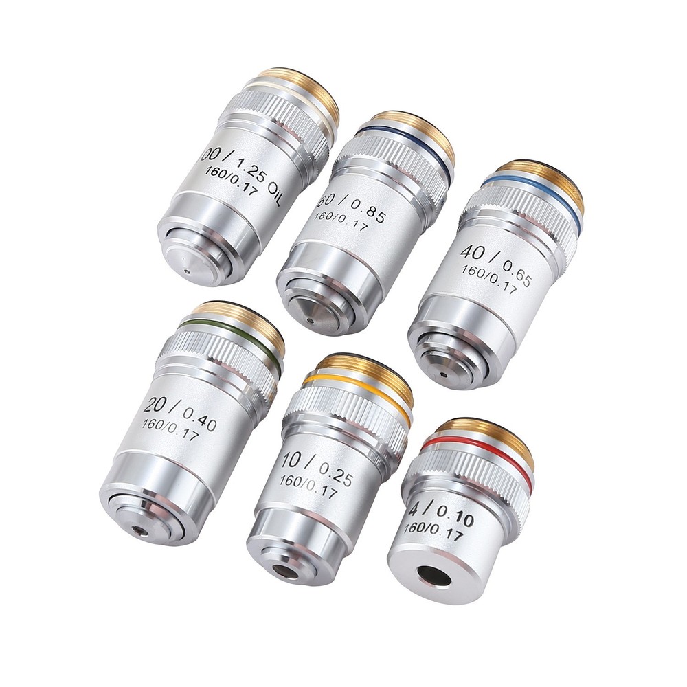 Standard RMS Thread Achromatic Objective Lens Accessory Silver Copper RMS Lens