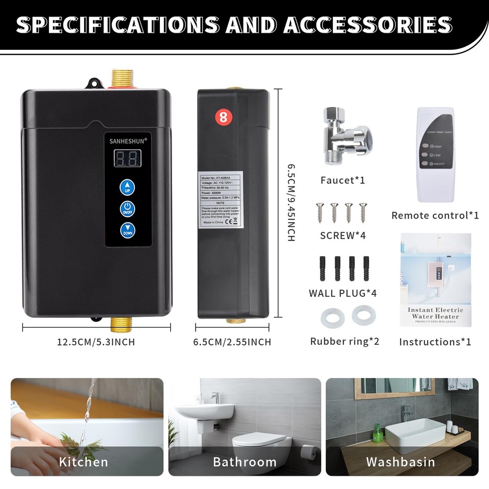 Calentador De Agua Caliente Eléctrico Instantáneo Sin Tanque Para Cocina y Baño