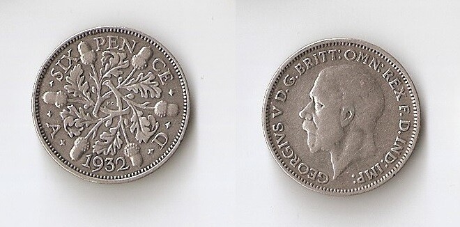 UK(Great Britain)  sixpence 1932