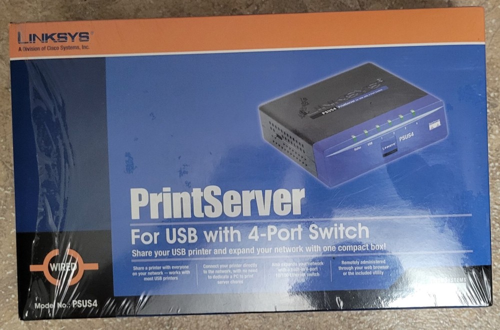 Linksys PrintServer For USB with 4-Port Switch