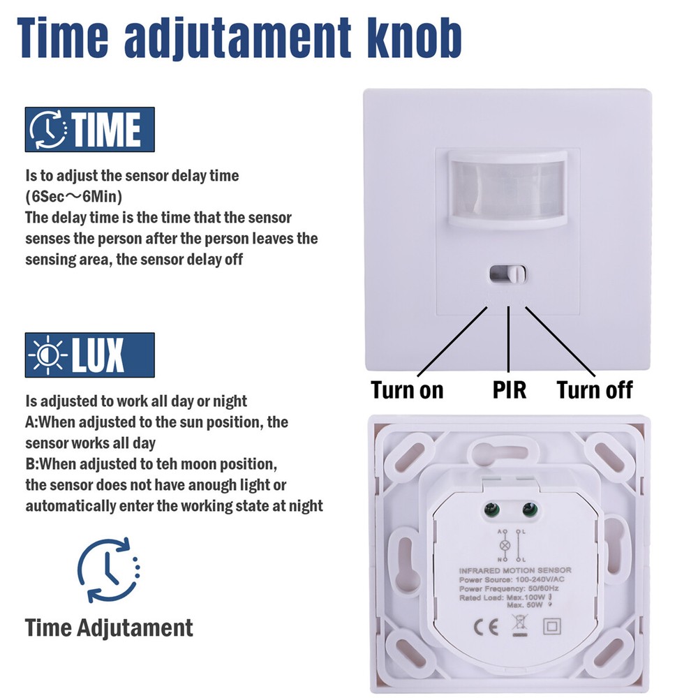 PIR Infrared Motion Sensor Detector Wall Lighting Switch Automatic ON/OFF Home