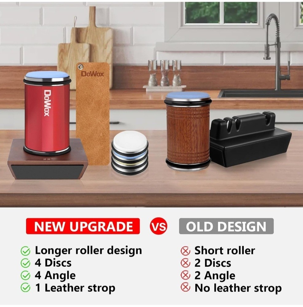 Longer Rolling Knife Sharpener with Leather Strop, Upgraded Rolling Knife...