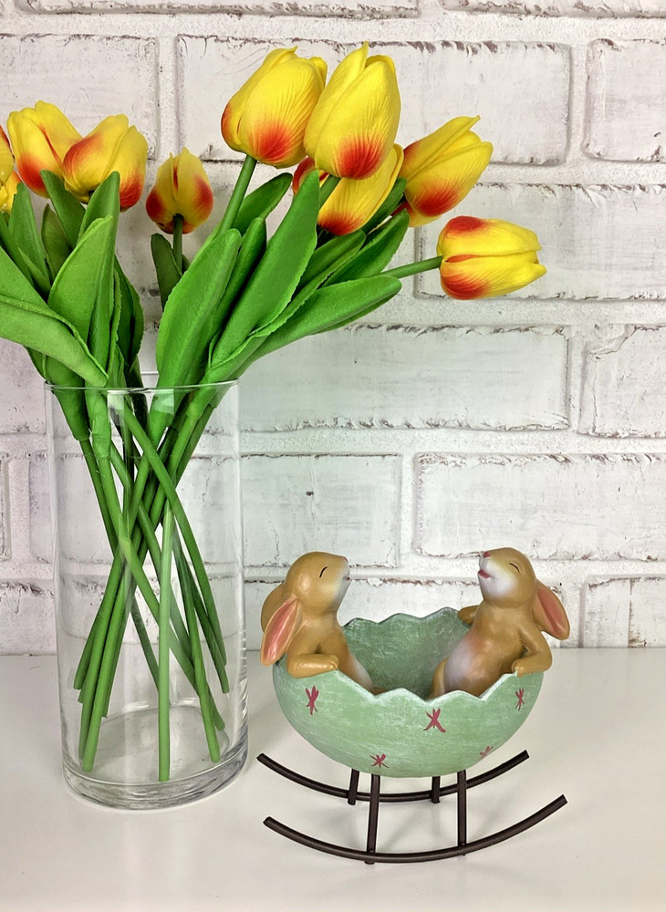 Bunny Rabbits in Rocking Easter Egg Cradle Decoration