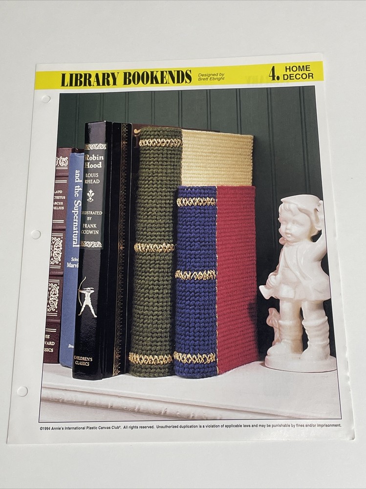Annie's Attic Library Bookends Plastic Canvas Pattern
