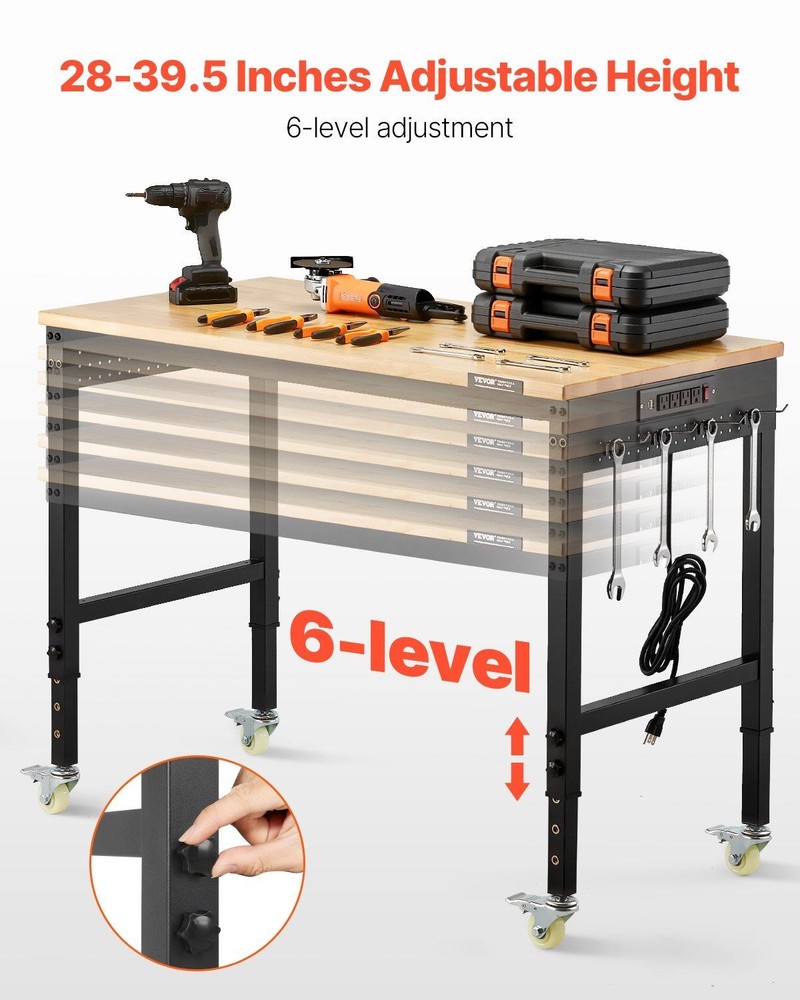 48in Ergonomic Workbench 2000lb Support Locking Casters Included
