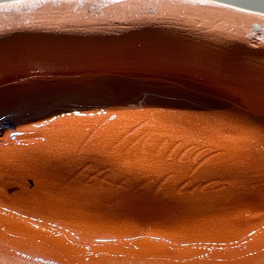 VINTAGE MCM SIGNED ITALIAN? HAND PAINTED POTTERY PITCHER LEAF PATTERN