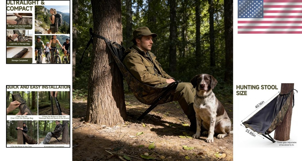 Low Down Hunting Seat - Silent Portable Folding Tree Seat, Adjusta...