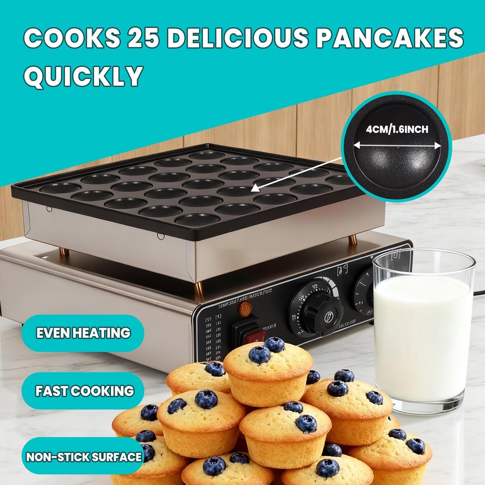 25-Hole Mini Pancake Maker Machine Non-Stick Design Mini Pancake Maker