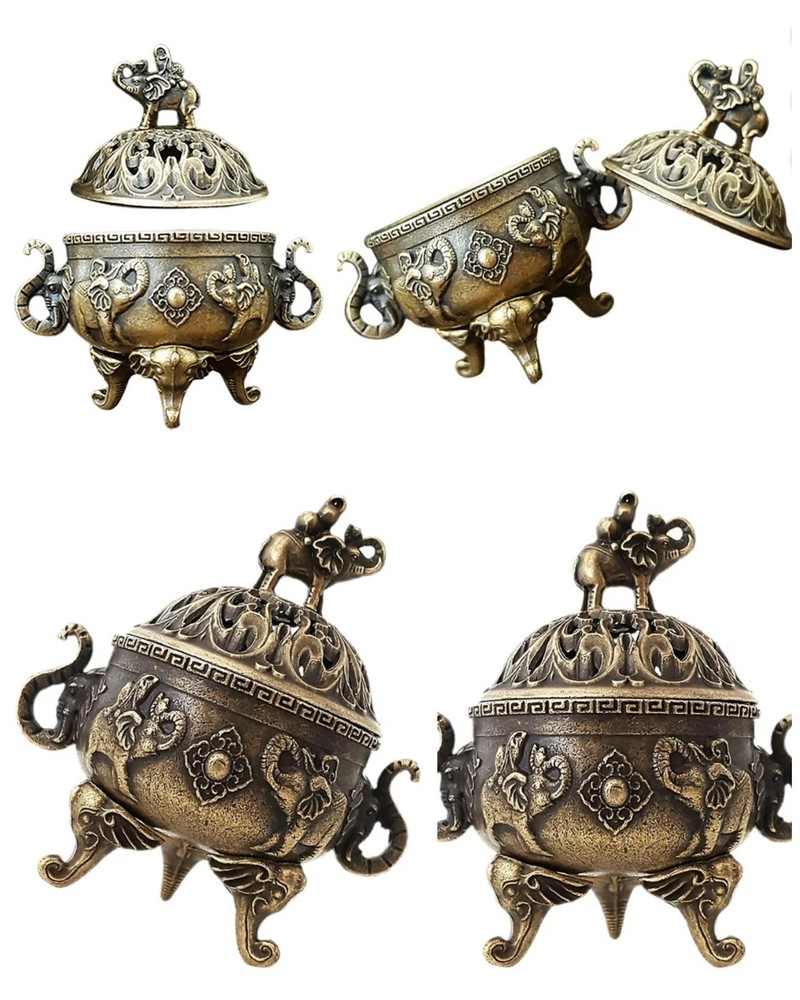 Antique Style Mini Copper Elephant Incense Burner