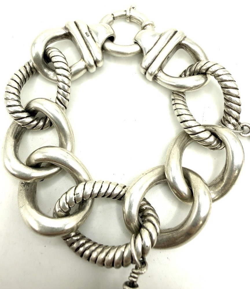 Beautiful Sterling 8" Twisted Oval Link Spring Ring Clasp Charm Bracelet
