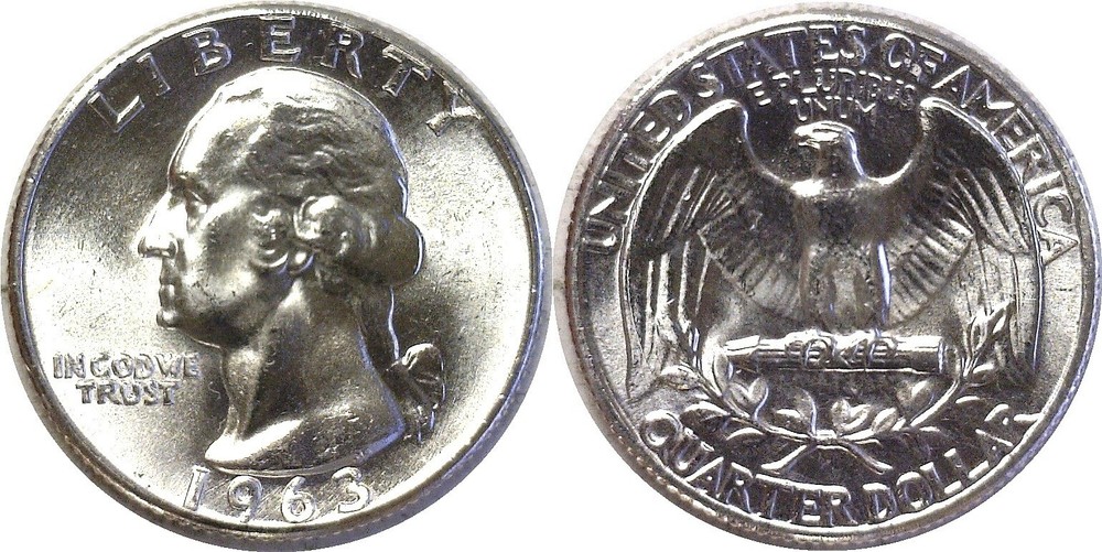 1963 25C Silver Washington Quarter Double Die Obverse Uncirculated