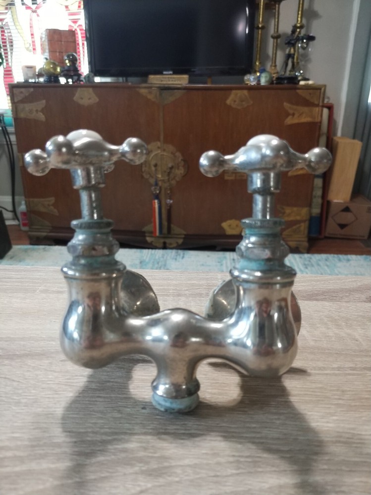 Vintage Hot & Cold faucet, knobs. White ceramic, metal