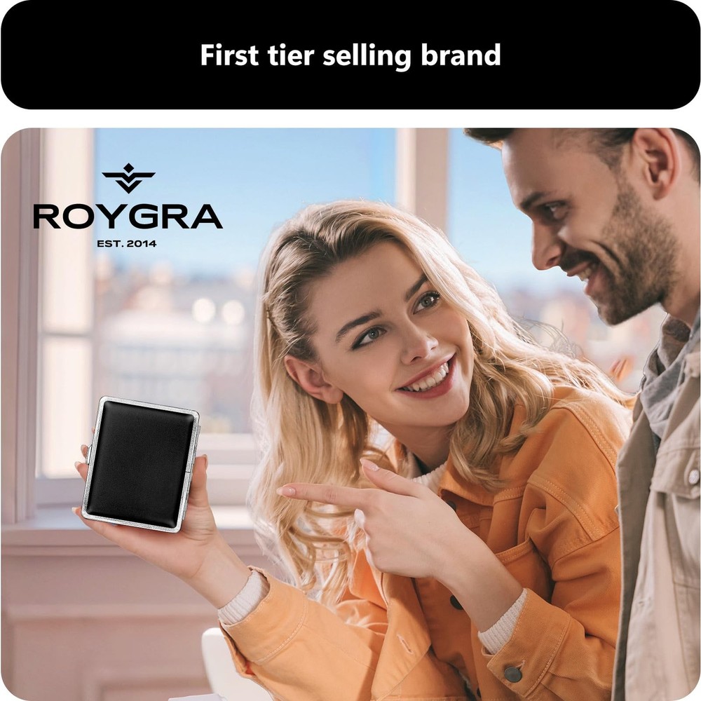 roygra Cigarette Case (2 Pack), Regular, King Size or 100S, Black + Brown