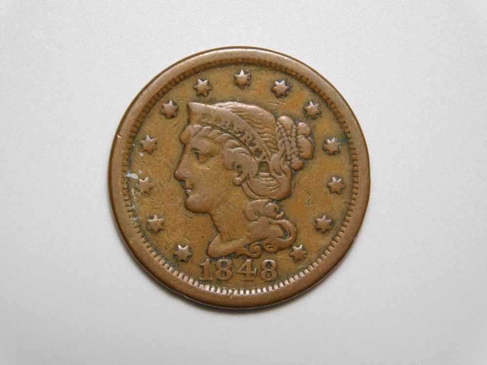 US COINS 1848 BRAIDED HAIR  LARGE CENT *BENT*