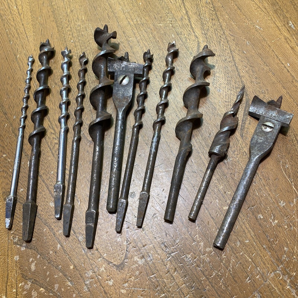 Lot, 11 Vintage Assorted Auger Brace Drill  Bits Irwin Craftsman