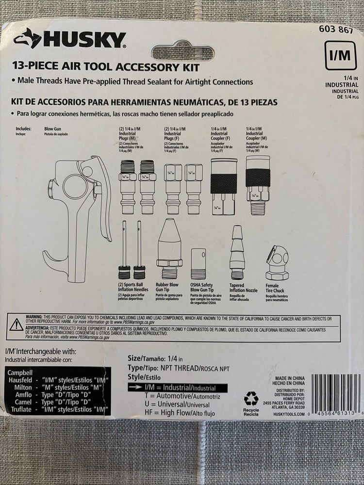 Husky 13 Piece Brass Air Compressor Accessory Kit 1/4" compressor setup