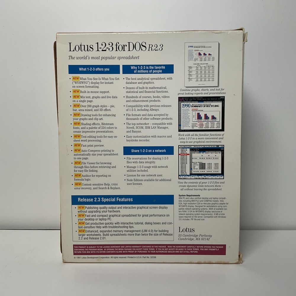 Lotus 1-2-3 DOS Spreadsheet Software Release 2.3 U.S.A. Server Edition -Open Box