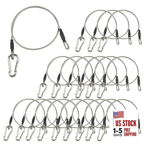 1/8" Stage Light Cables 20 Pack, 2ft Safety Cables with 1/8" dia 20pcs