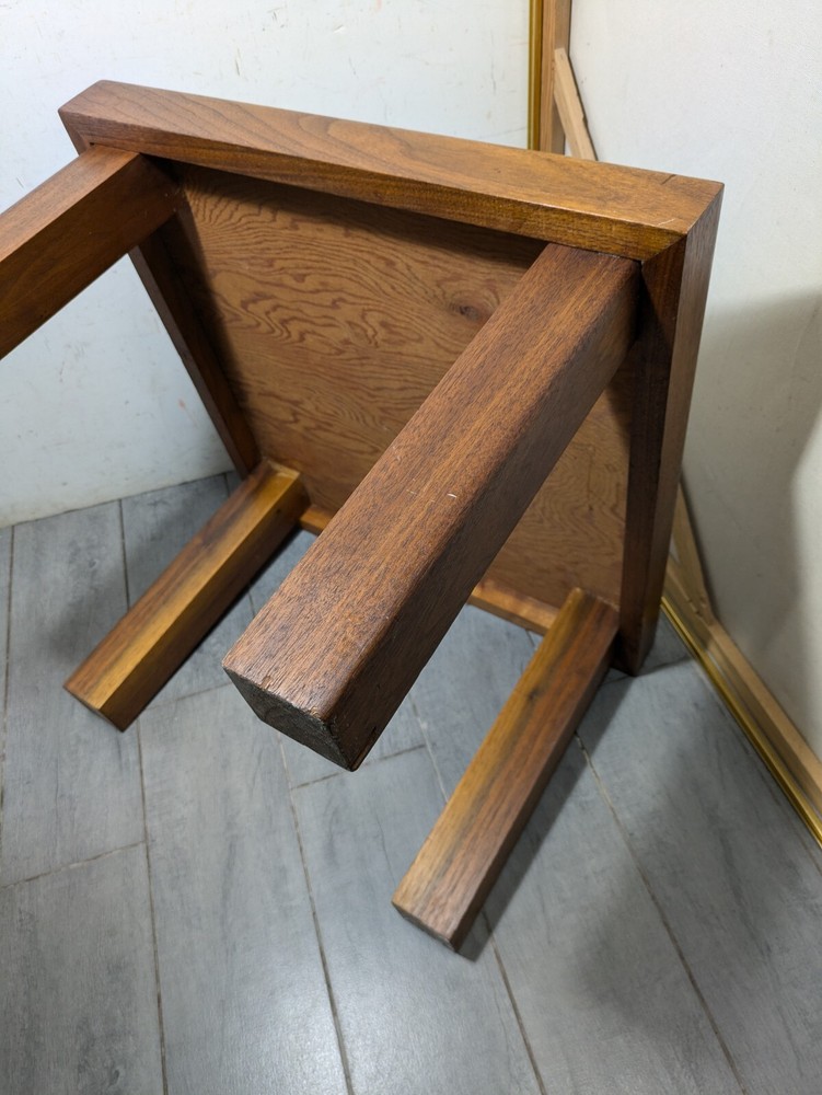 Vintage Mid Century Danish Modern Tile Top Heavy Solid Teak Wood Table