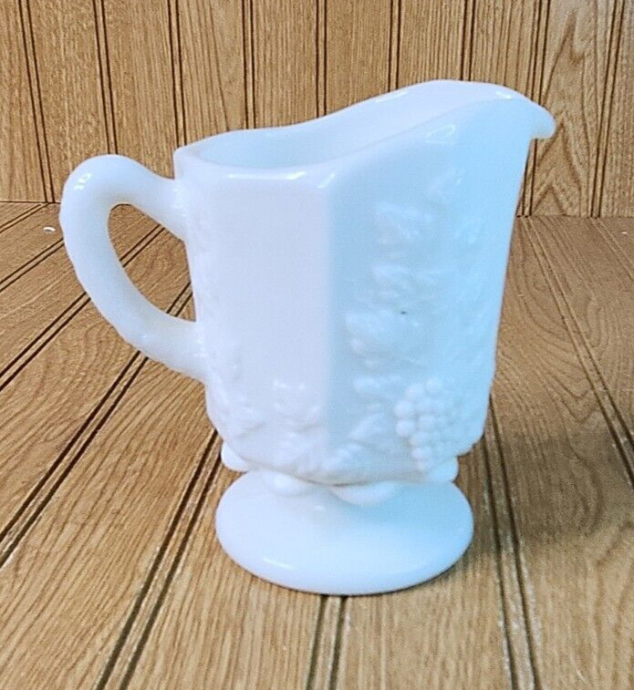 Milk Glass White Pitcher with Grape Design
