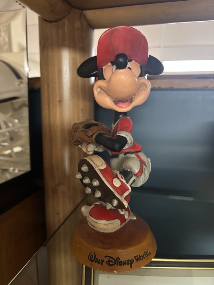 Walt Disney World Bobble Head Baseball Mickey Mouse on Round Base, 9"