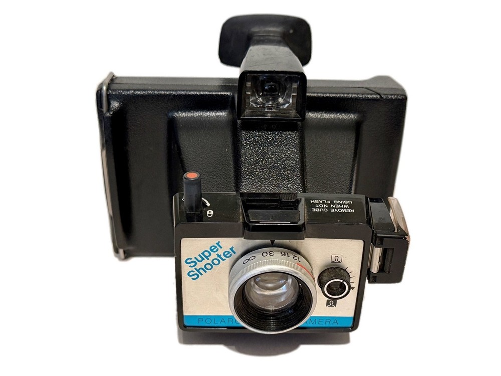 Vintage Polaroid Super Shooter Instant Camera Black Fold Out Flash Untested